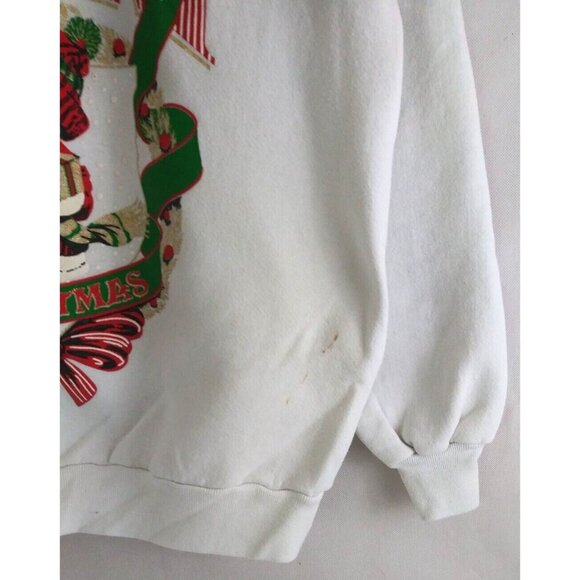 Vintage Jerzees Women's White Sweatshirt Merry Christmas Teddy Bear Design Large - Picture 8 of 8